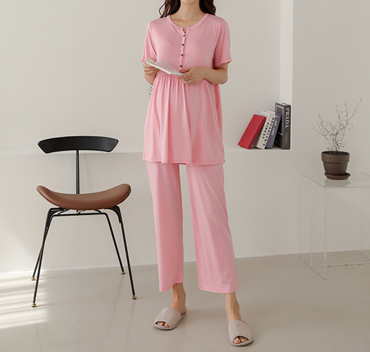 韓国授乳服*1枚で終わるト兼用半袖セット【パジャマ兼用】