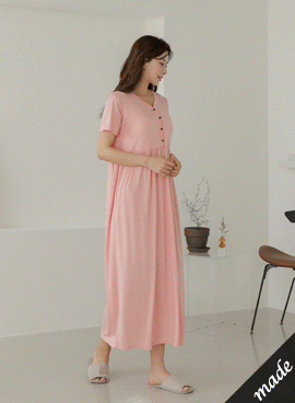 韓国授乳服*1枚で終わるソフトマキシ半袖ワンピース【パジャマ兼用】
